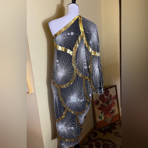 Vtg Disco Beaded Sequin Rhinestone Size Small Elegant Evening Gatsby 100% Silk - Picture 5 of 16